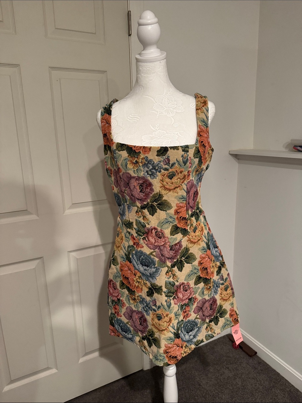 PrettyLittleThing Vintage Floral Square Neck Mini Dress in Multi